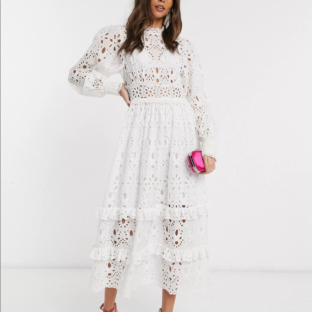 SOLD OUT White broderie eyelet midi dress -small